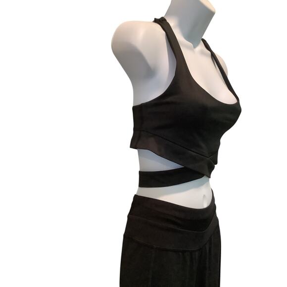 MANDUKA 2 PC BLACK ACTIVEWEAR SET WRAP BAND SPORT BRA S BOTTOM M - Picture 3 of 12